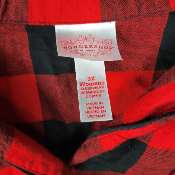 Wondershop Womens Pajama Set Size 3X Red Black Buffalo Plaid Flannel Sleepwear - Picture 10 of 13